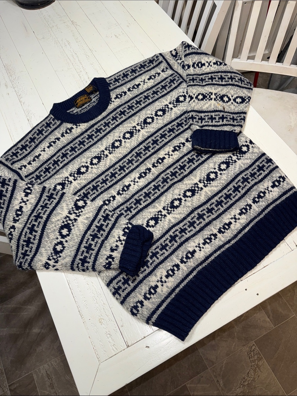 Eddie Bauer MensVintage Classic grandpacore Fair Isle Crewneck Sweater Lg